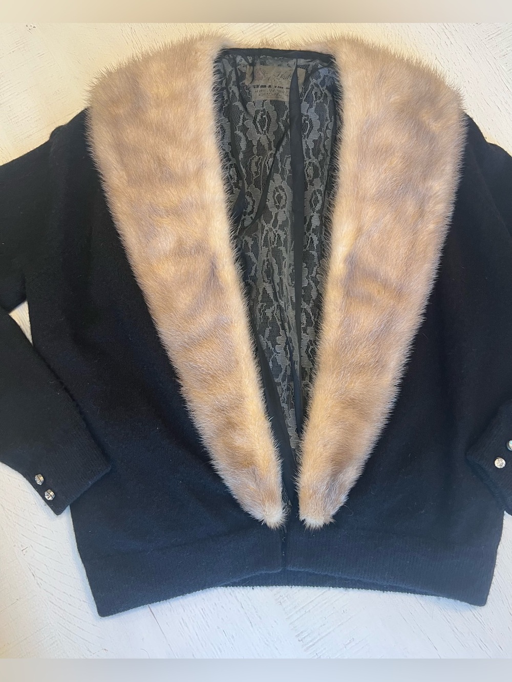 Vintage Hadleys Cashmere Dawn Mink Fur Collar Cardigan Sweater - Picture 3 of 11